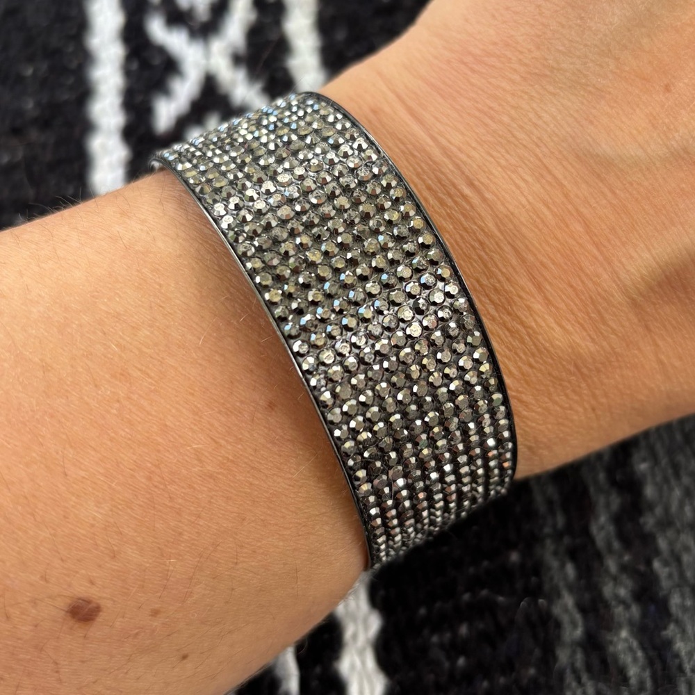 SILVER STUDDED SHINY CUFF BRACELET